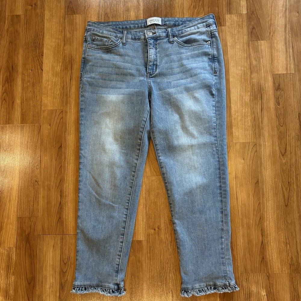 Crown & Ivy Ruffle Hem Jeans Size 12 High Rise Skinny Crop Women's Denim